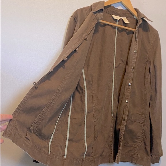 J Jill Linen Blend Jacket Women’s Medium Brown Lightweight Hidden Button Coat - Picture 8 of 15